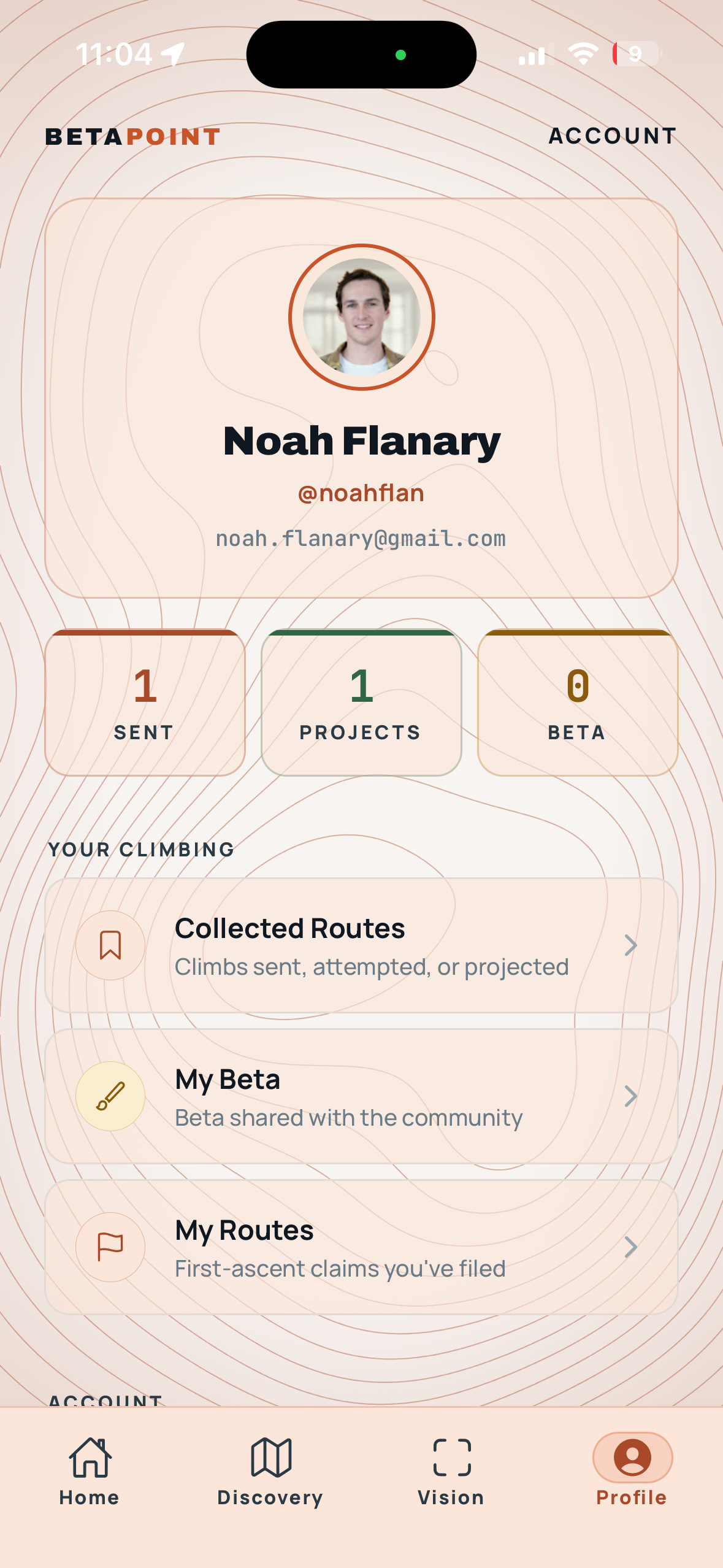 BetaPoint Collected Routes list with All/Sent/Attempt/Project filter chips and status pills on each route