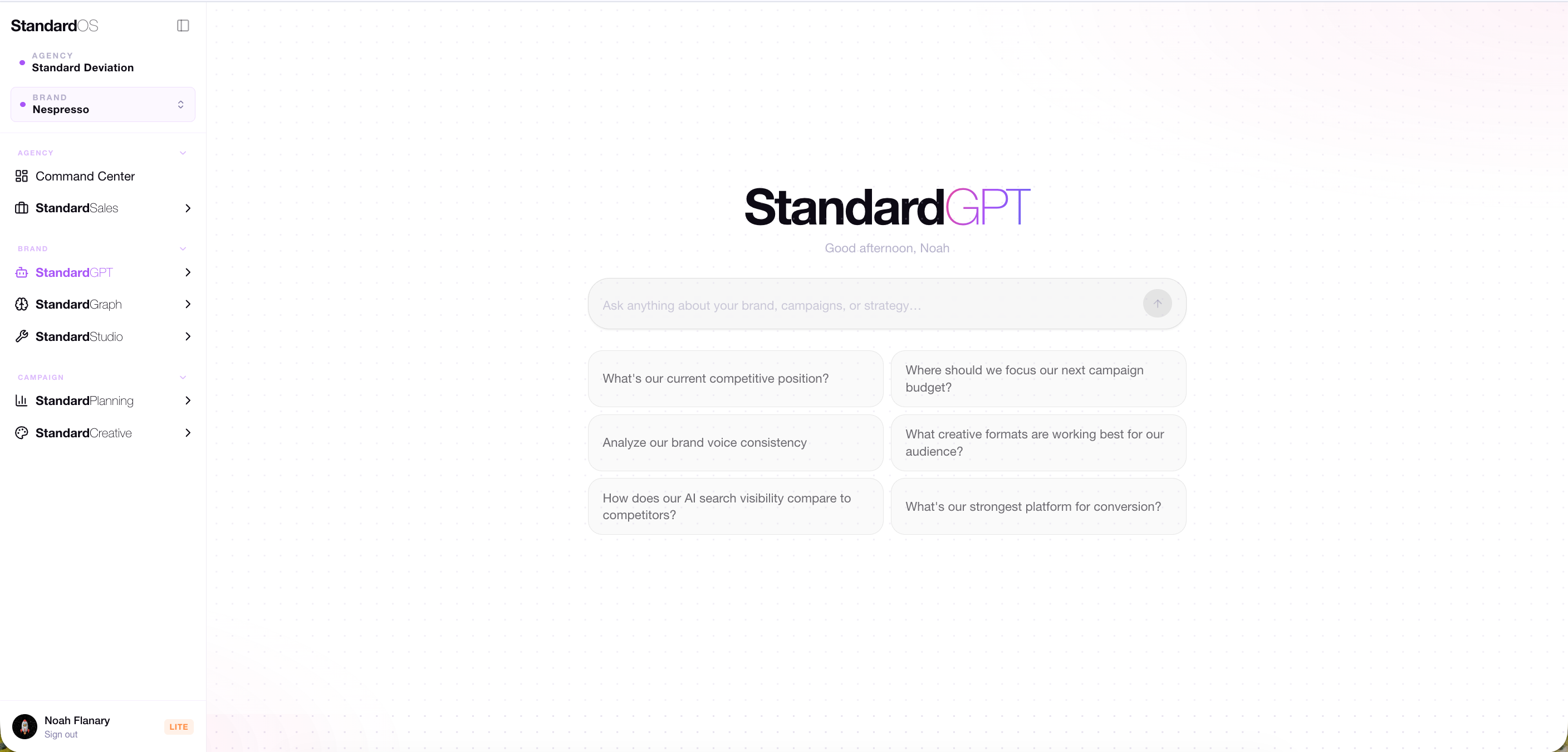 StandardGPT — brand-aware chat interface in StandardOS